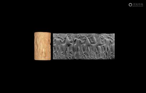 Western Asiatic Mesopotamian Cylinder Seal with Hero Scene