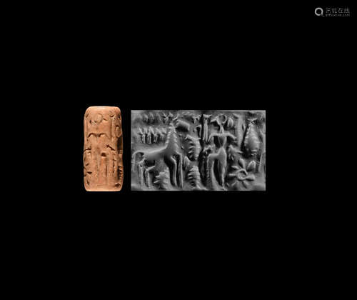 Western Asiatic Cylinder Seal with Standing God