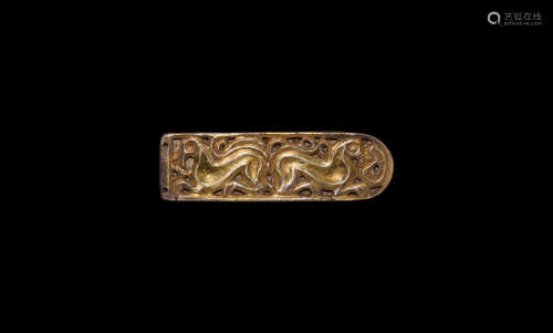 Byzantine Gilt Strap End with Gryphons