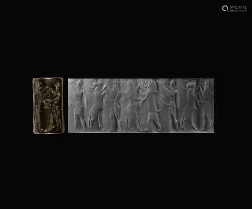 Western Asiatic Old Akkadian Cylinder Seal with Two Contest Scenes