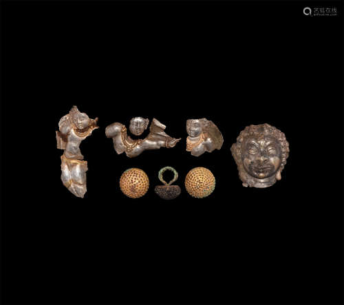 Hindu-Shahi Gilt Silver Head and Fragment Group