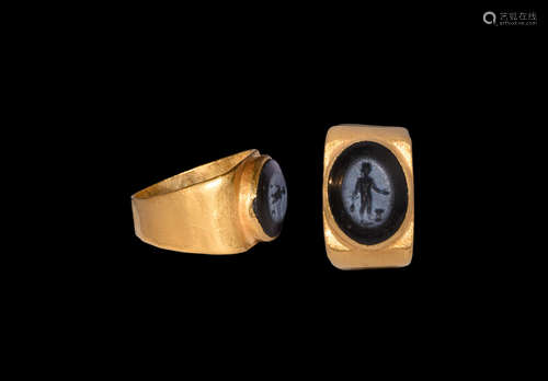 Roman Gold Ring with Nicolo Gemstone