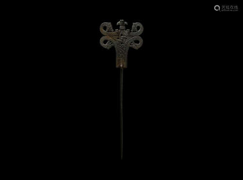 Large Viking Dress Pin with Dragon Heads and Masks