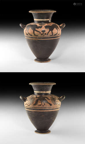 Etruscan Black-Figure Neck Amphora With Beasts