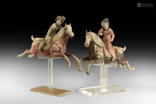 Chinese Tang Polo Player Figurine Pair