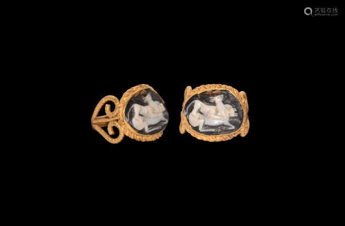 Roman Gold Ring with Lion and Antelope Cameo