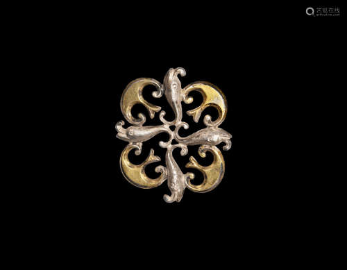 Roman Silver Gilt Dolphin Whorl Brooch