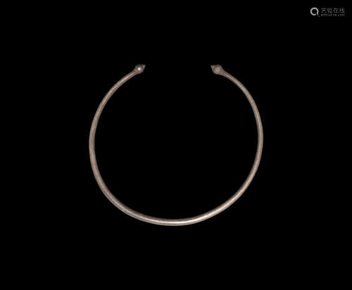 Roman Silver Neck Torc with Acorn Terminals