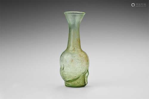 Roman Green Glass Jar with Face