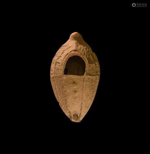 Roman Oil Lamp with Linear Deoration