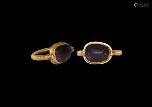 Egyptian Amethyst Scarab in Gold Ring