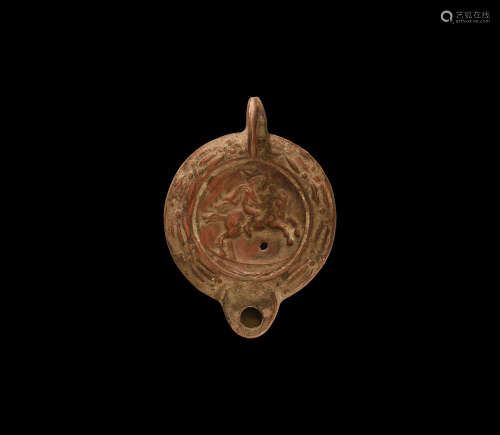 Roman Oil Lamp with Cloaked Horseman