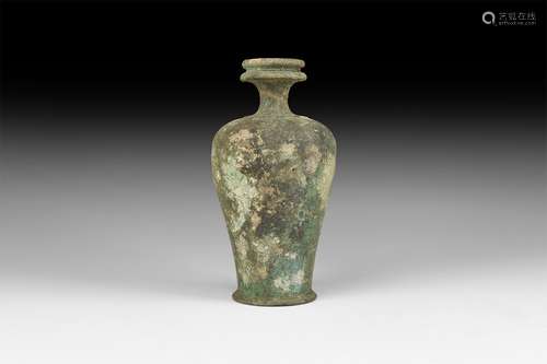 Roman Aryballos Flask with Decorated Base and Lip