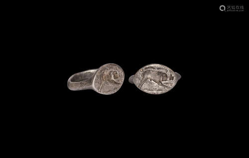 Roman Silver Military Signet Ring with Boar