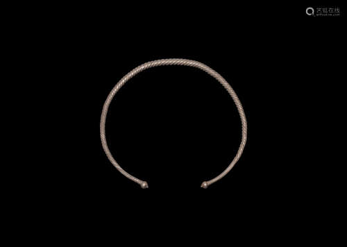 Roman Silver Twisted Neck Torc with Acorn Terminals