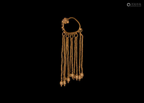 Greek Gold Earring with Chain Drops