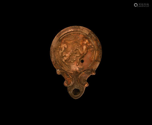 Roman Oil Lamp with Lion Attacking Deer