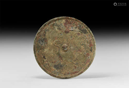 Chinese Tang Disc Mirror with Bird