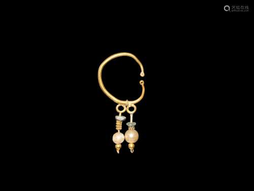 Western Asiatic Gold Earring with Pearl Drops