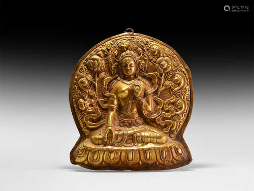 Tibetan Gilt Arya Tara Plaque