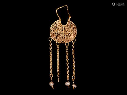 Islamic Gold Crescent Earring with Drops