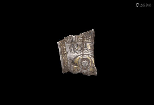Byzantine Gilt Silver Book Mount with Saint Fragment