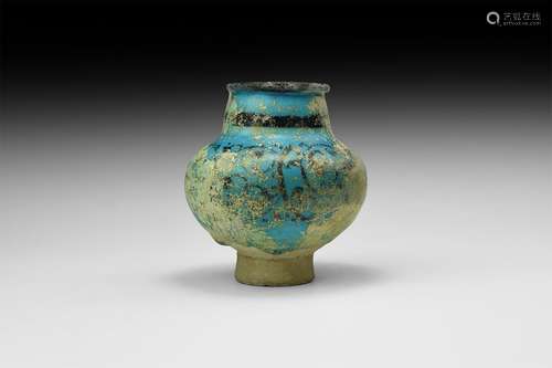 Islamic Glazed Turquoise and Black Jar