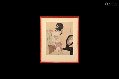 Japanese Kitagama Utamaro - Mother Suckling Child Woodblock Print