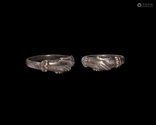 Post Medieval Silver Clasped Hands Ring