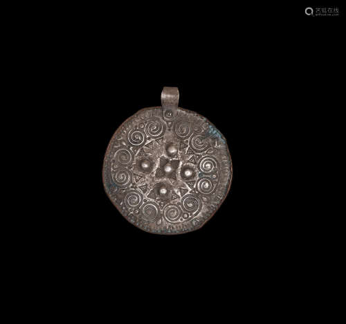 Large Viking Silver and Copper Stamped Pendant