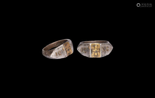 Byzantine Silver Gilt Ring with Cross