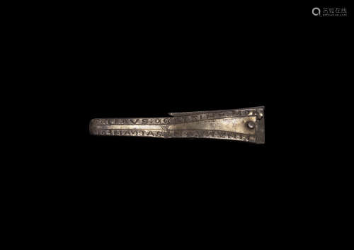 Medieval Gilt Silver 'In the End I am Strengthened in the Face of Certain Death' Strap End