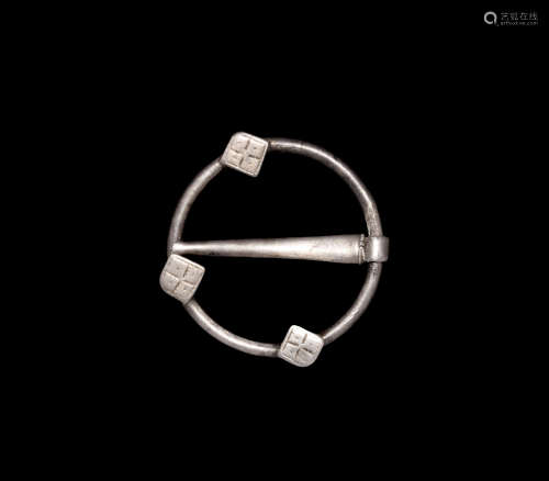 Medieval Silver Annular Brooch with Crosses
