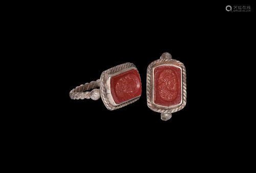 Post Medieval Silver Ring with Bust Gemstone