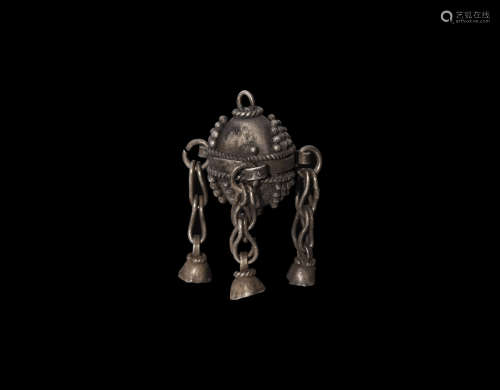 Viking Silver Filigree Pendant with Bells