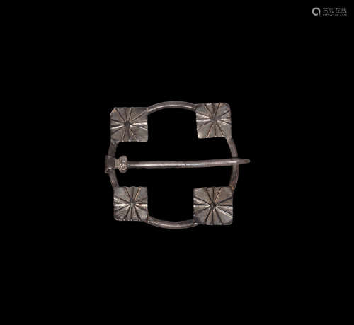 Medieval Silver-Gilt Annular Brooch with Cross Motifs