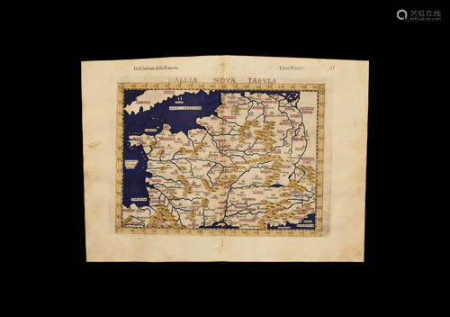 Post Medieval Claudius Ptolemy's Map of Gallia (France)