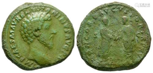 Ancient Roman Imperial Coins - Marcus Aurelius with Lucius Verus - Concord Sestertius