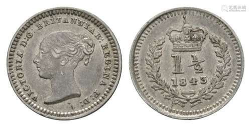 English Milled Coins - Victoria - 1843 - Three Halfpence