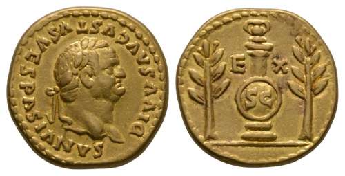 Ancient Roman Imperial Coins - Vespasian (under Titus) - Shield on Column Gold Aureus