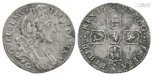 English Milled Coins - William III - Chester - 1697 - Sixpence