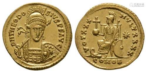 Ancient Roman Imperial Coins - Theodosius II - Constantinople Gold Solidus