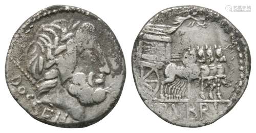Ancient Roman Republican Coins - L Rubrius Dossenus - Triumphal Quadriga Denarius