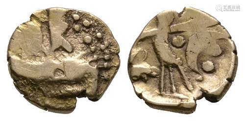 Celtic Iron Age Coins - Uninscribed Series - 'Hampshire Thunderbolt' Gold Quarter Stater