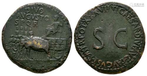 Ancient Roman Imperial Coins - Augustus (under Tiberius) - Elephant Car Sestertius