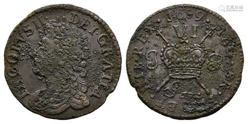 World Coins - Ireland - James II - January 1689 - Gun Money Sixpence