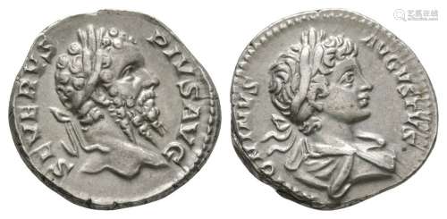 Ancient Roman Imperial Coins - Septimius Severus and Caracalla - Hybrid Portrait Denarius