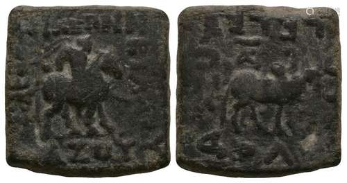 Ancient Greek Coins - Indo-Greek - Square Horseman Bronze