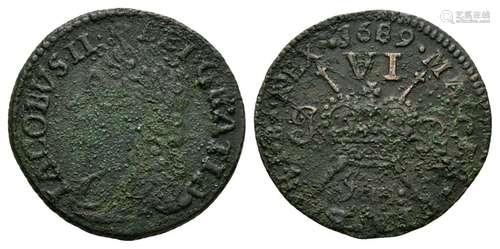 World Coins - Ireland - James II - January 1689 - Gunmoney Sixpence