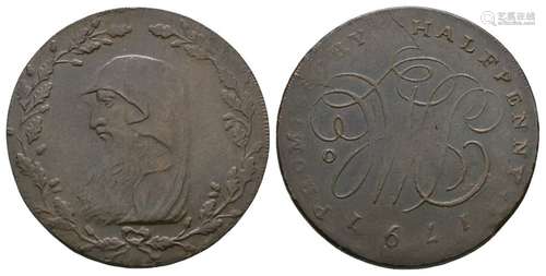 British Tokens - 18th Century - Anglesey - 1791 - Druid's Head Token Halfpenny